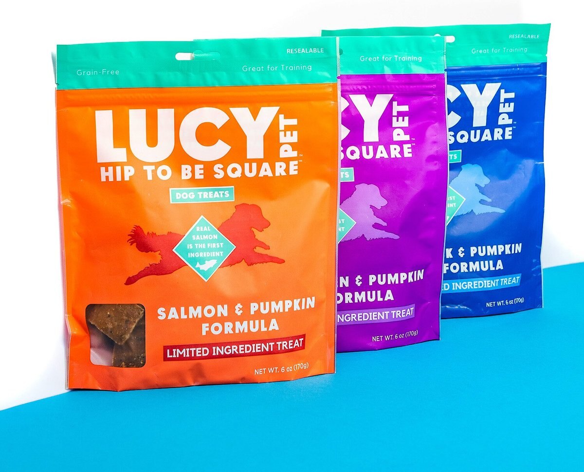 Lucy Pet Products Hip To Be Square Salmon and Pumpkin Formula Grain-Free Dog Treats