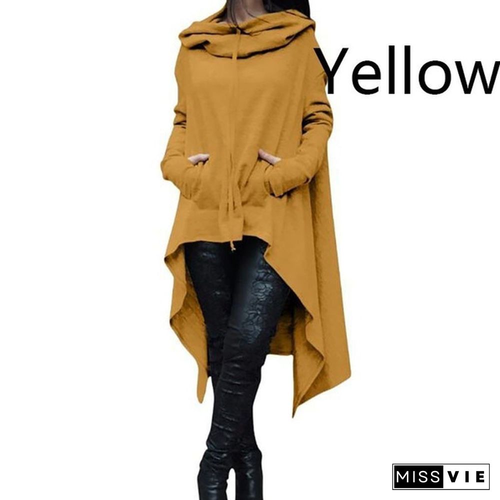 Women's Fashion Solid Color Long Sleeve Loose Casual Poncho Coat Hooded Pullover Long Hoodies Sweatshirts