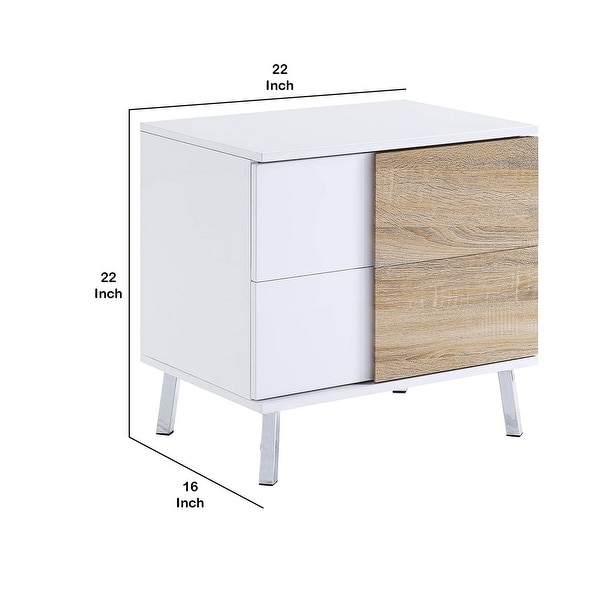 Transitional Wooden Dual Tone End Table with 2 Drawers， White and Brown