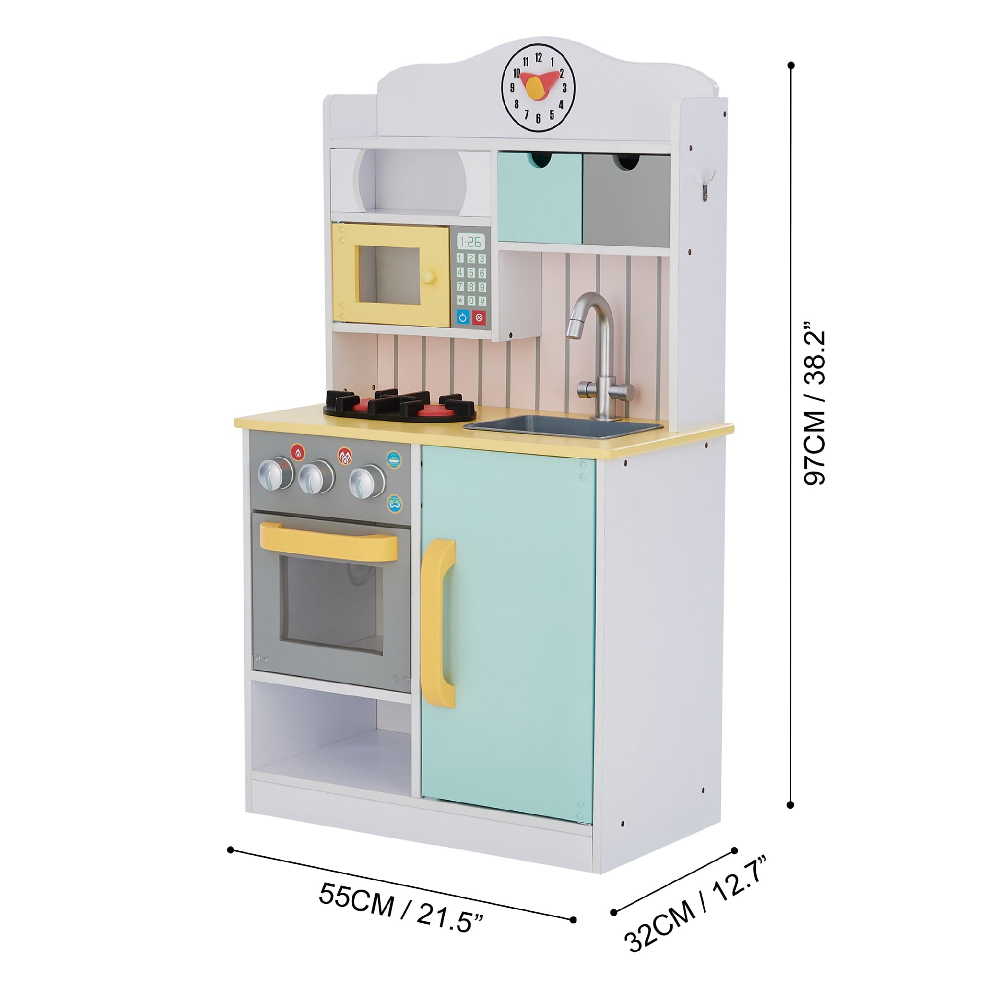 Teamson Kids Little Chef Florence Classic Kids Kitchen Playset with 5 Accessories, White/Blue