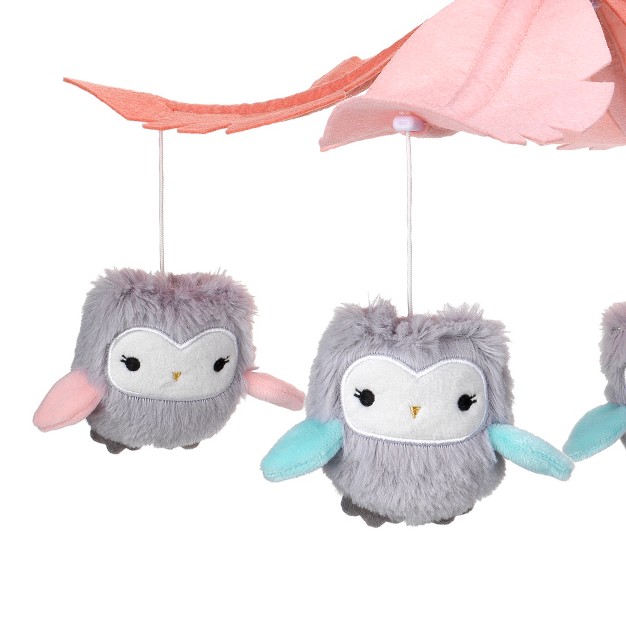 Lambs amp Ivy Sweet Owl Dreams Gray pink Musical Baby Crib Mobile Soother Toy