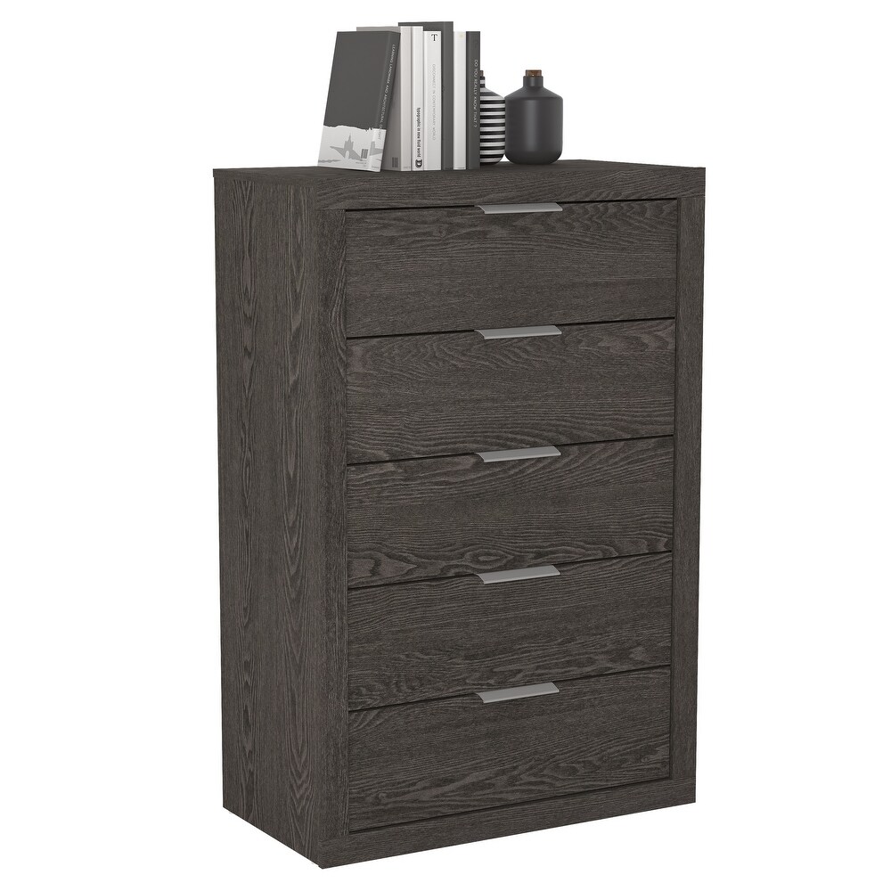 GALANO Harlowin 5 Drawer Dark Gray Oak Chest of Drawers 46.4 in. × 16.2 in. × 30.7 in.