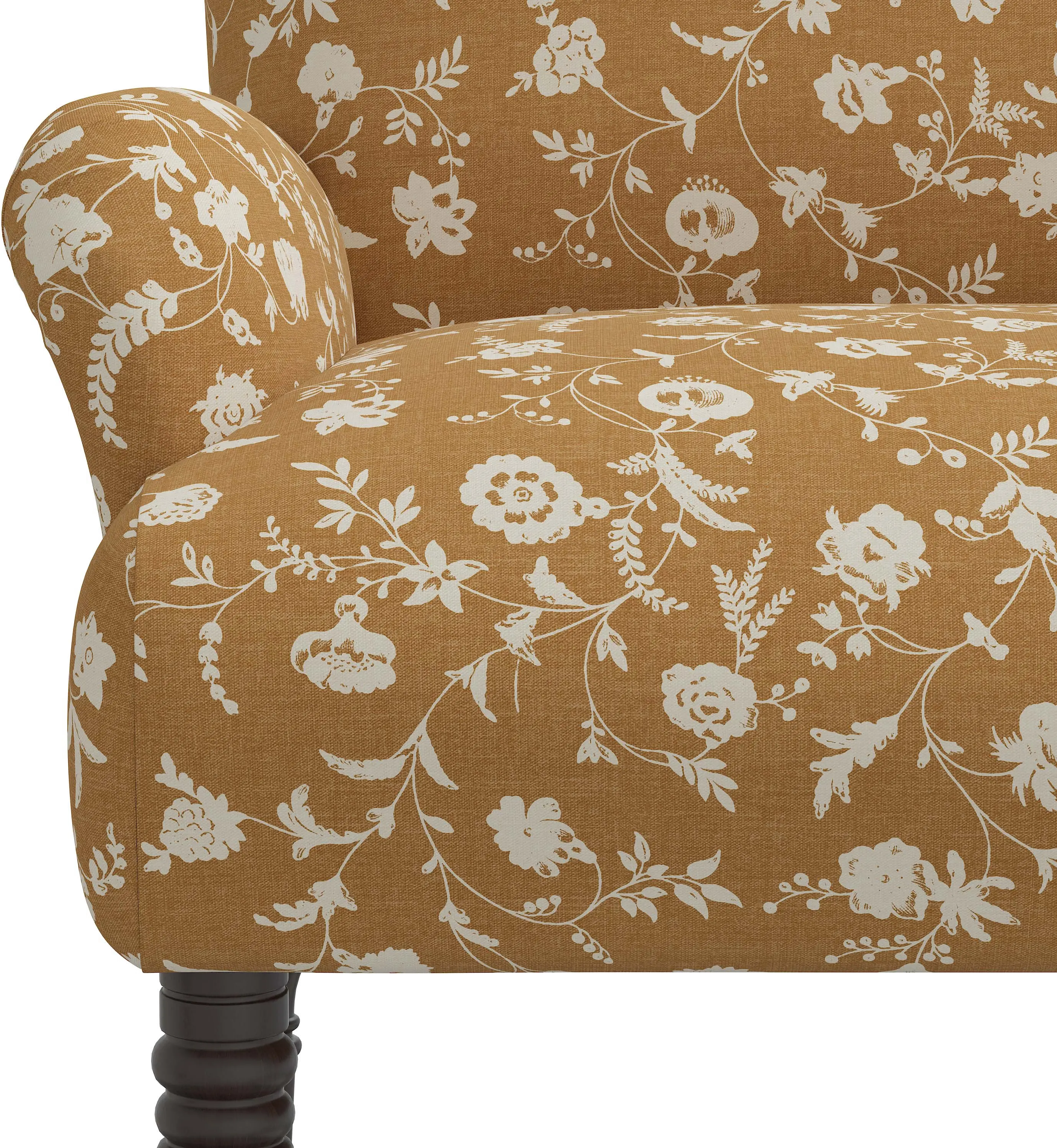 Sammie Ochre Floral Rounded Arm Settee - Skyline Furniture