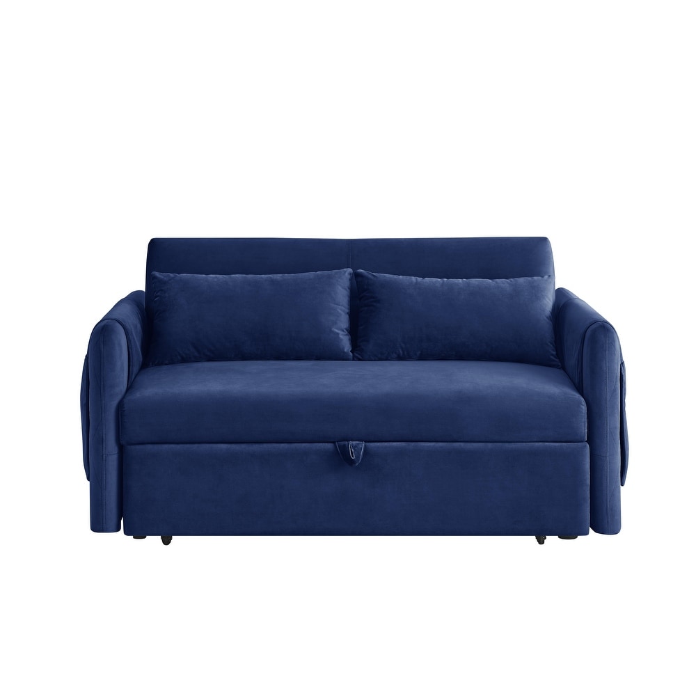 Velvet Convertible Sofa Bed with 2 Detachable Arm Pockets