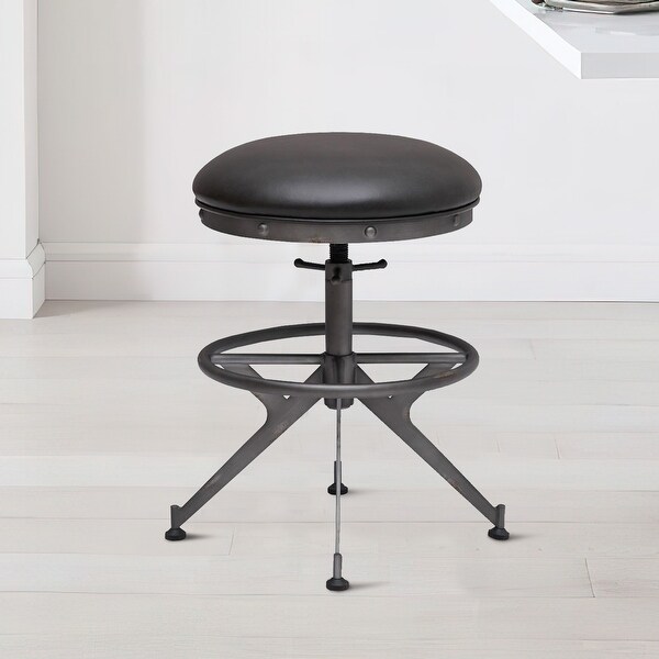 Ruth 19 Inch Adjustable Stool， Metal Axle Base， Cushioned Seat， Grey