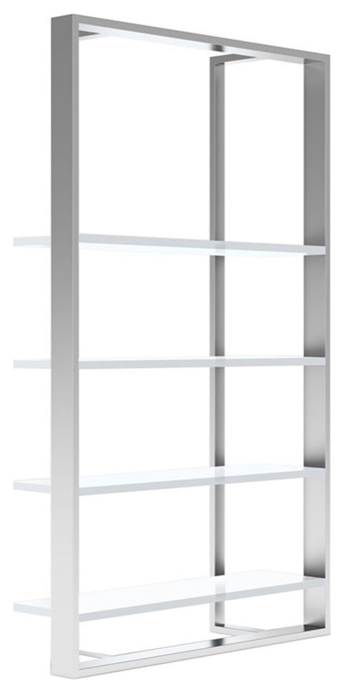 Modrest Fauna 4 Shelves Modern Stainless Steel Bookshelf in White High Gloss   Contemporary   Bookcases   by Homesquare  Houzz