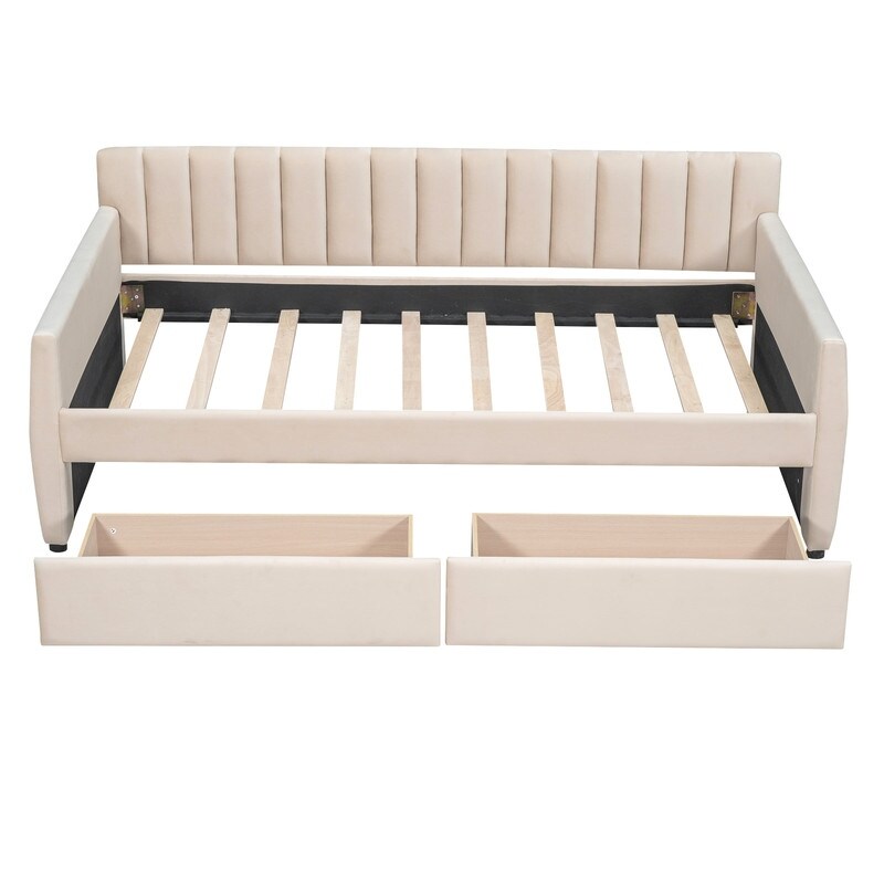 Velvet Upholstered Daybed with 2 Storage Drawers/ Trundle