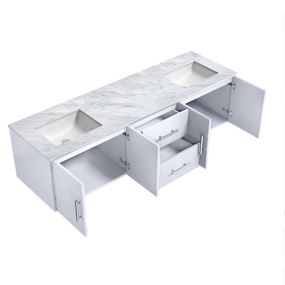 Lexora Geneva 72 in. W x 22 in. D Glossy White Double Bath Vanity and Carrara Marble Top LG192272DMDS000