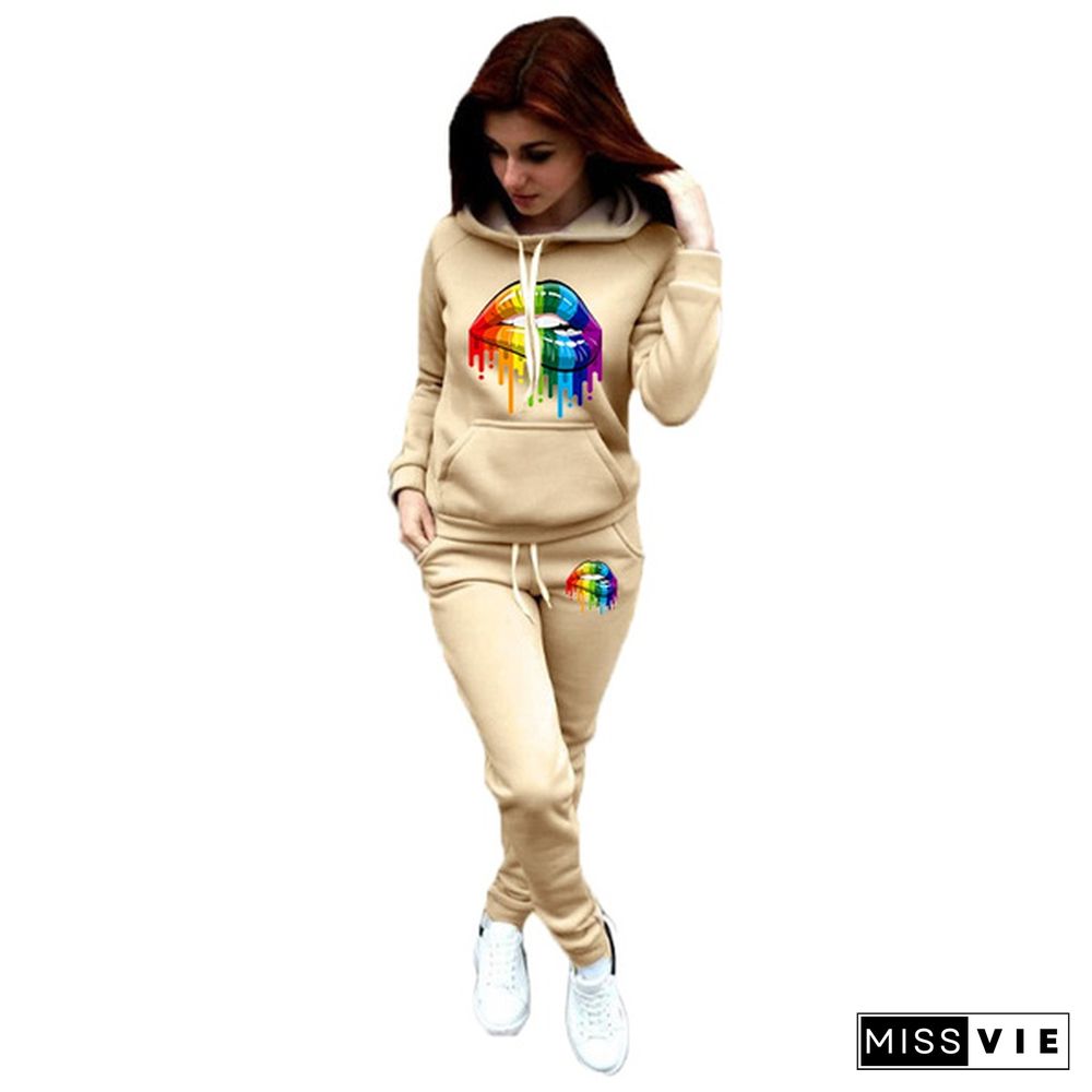 Women Fashion Tracksuit Suits Sweatshirts Hoodie Pants Womens Two-Piece Outfit Sweatsuit