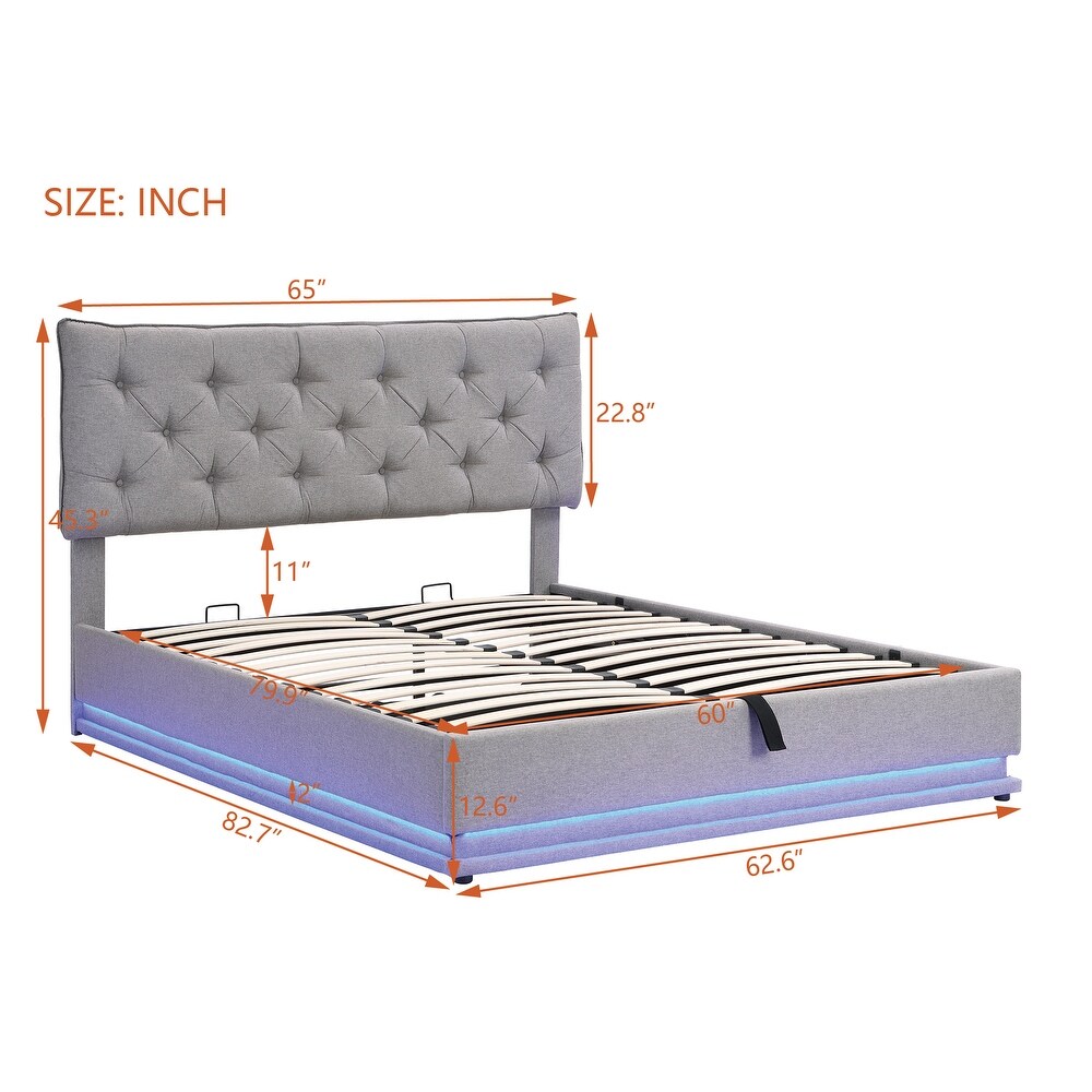 Queen Size Gray Storage Bed w/ Hydraulic Storage System Platform Bed Frame