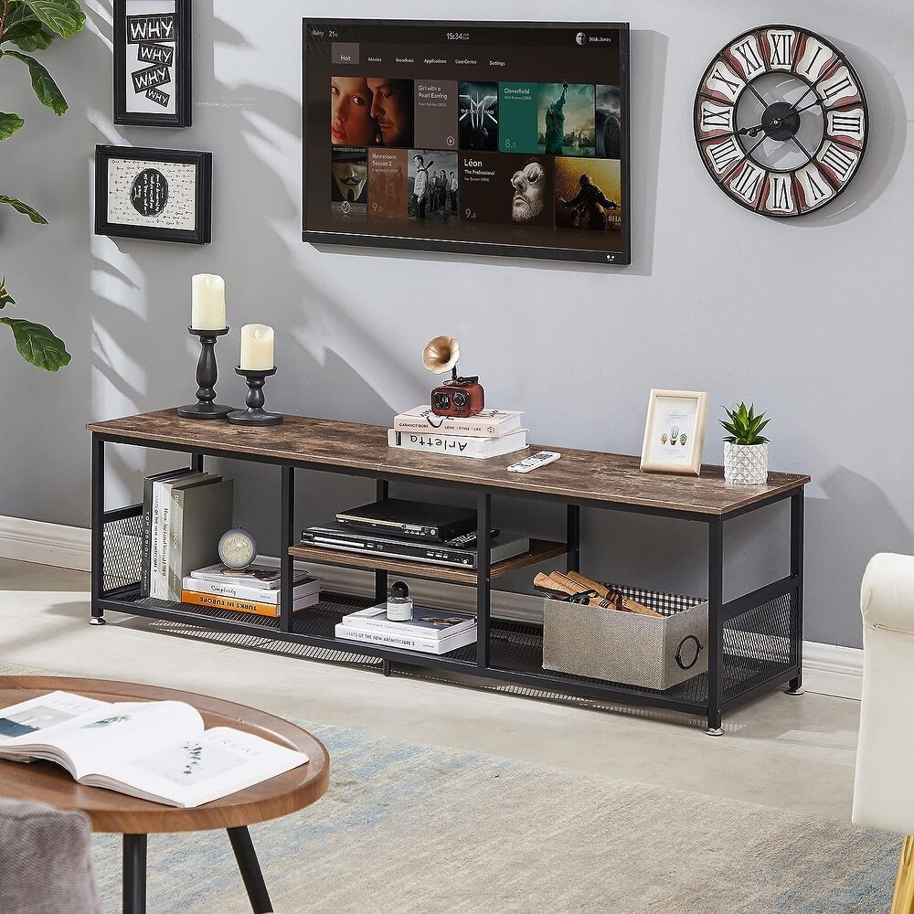 VECELO  Mid century Coffee Table TV Stands with Storage Shelf   End Table 39 Inch/55 Inch/62 Inch/70 Inch