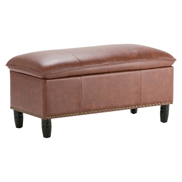 Northridge Storage Ottoman Cognac Faux Leather Wyndenhall