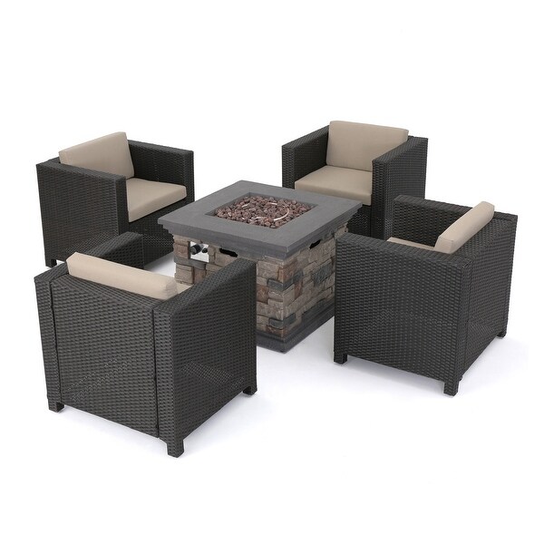 Puerta Outdoor 5piece Club Chair and Fire Pit Set by Christopher Knight Home