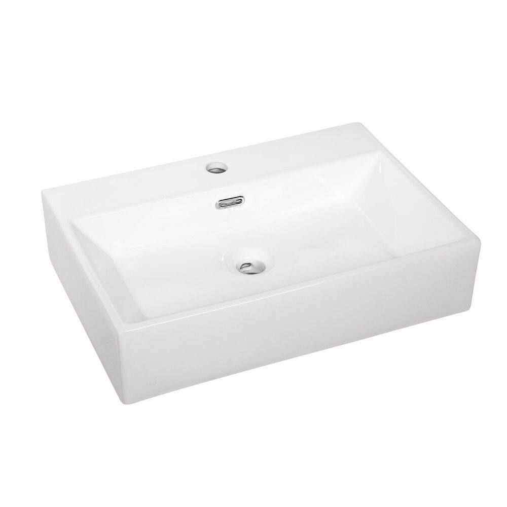 Logmey 24 in. Ceramic White Single Bowl Console Sink Basin and Legs Combo with Overflow and Black Metal Leg LMZJP24B17