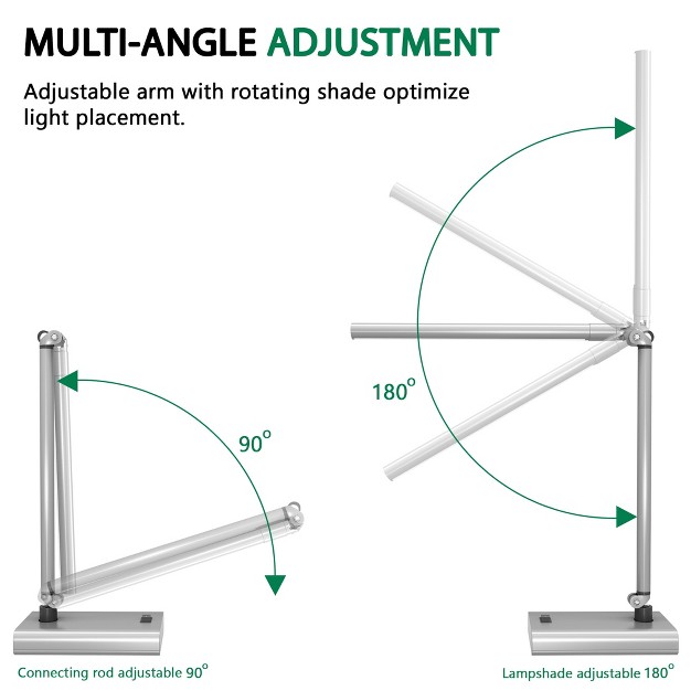 Hastings Home Led Contemporary Reading And Desk Lamp With 2 Adjustable Arms White