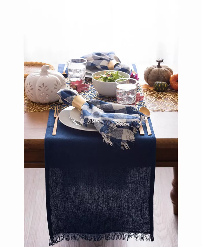 Design Imports Solid Navy Heavyweight Fringed Table Runner 14 X 72