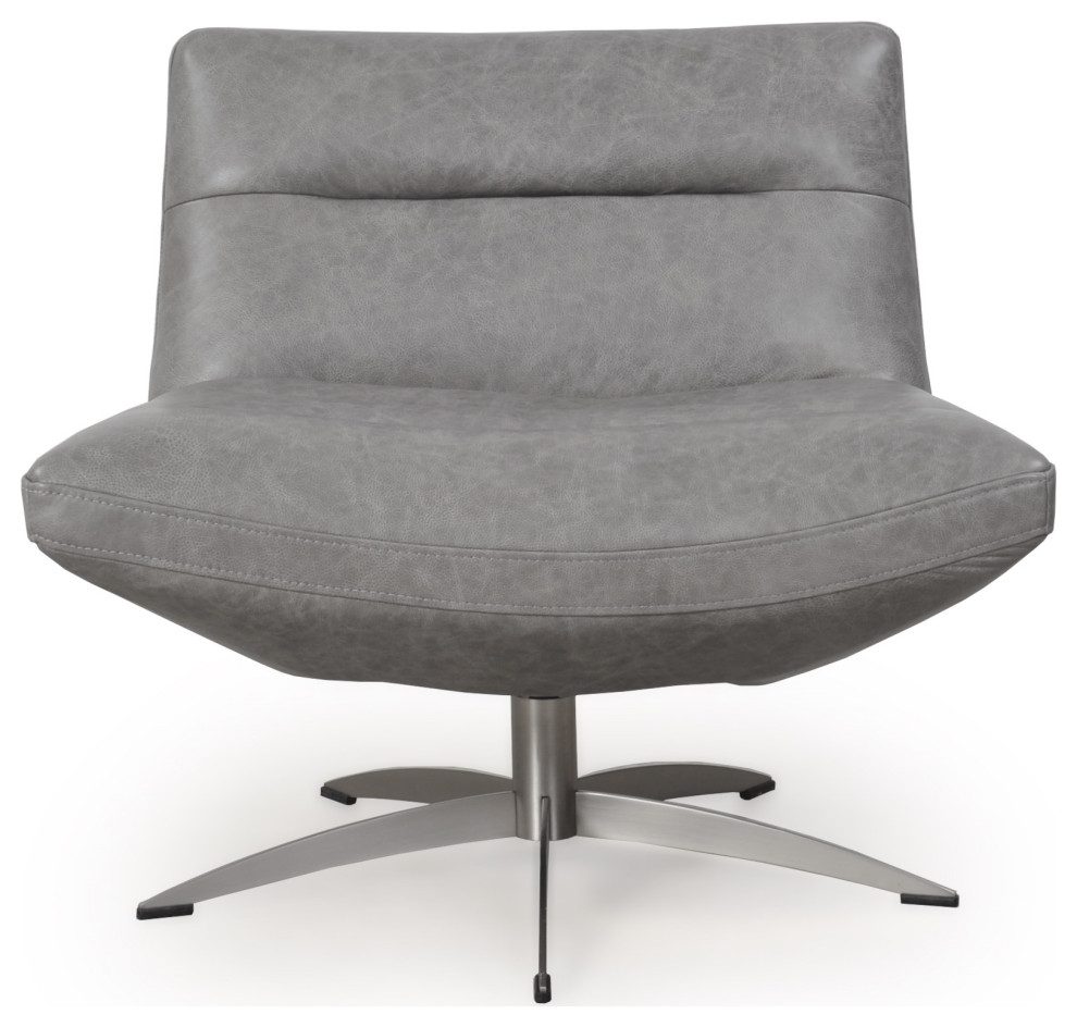 Alfio Full Leather Swivel Chair  Cloud Grey   Midcentury   Armchairs And Accent Chairs   by Moroni  Houzz