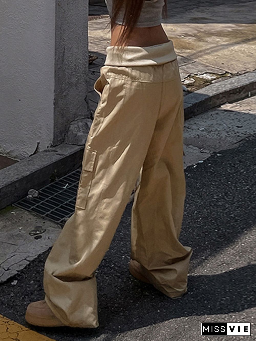 Turned Waist Drawstring Pocket Cargo Pants