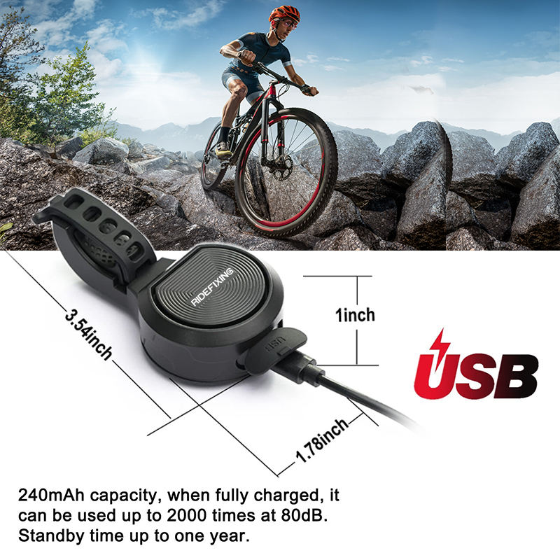 Ridefixing Electronic Ring Bell 100 120 DB Waterproof 4 Sound Modes Rechargeable Battery Bike Horm Ring Electric Scooter Bells