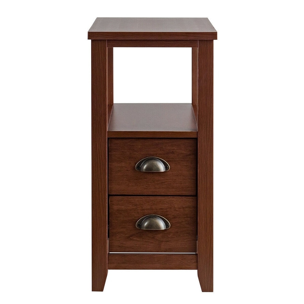 End Table Wooden with 2 Drawers and Shelf Bedside Table Espresso   23.5\