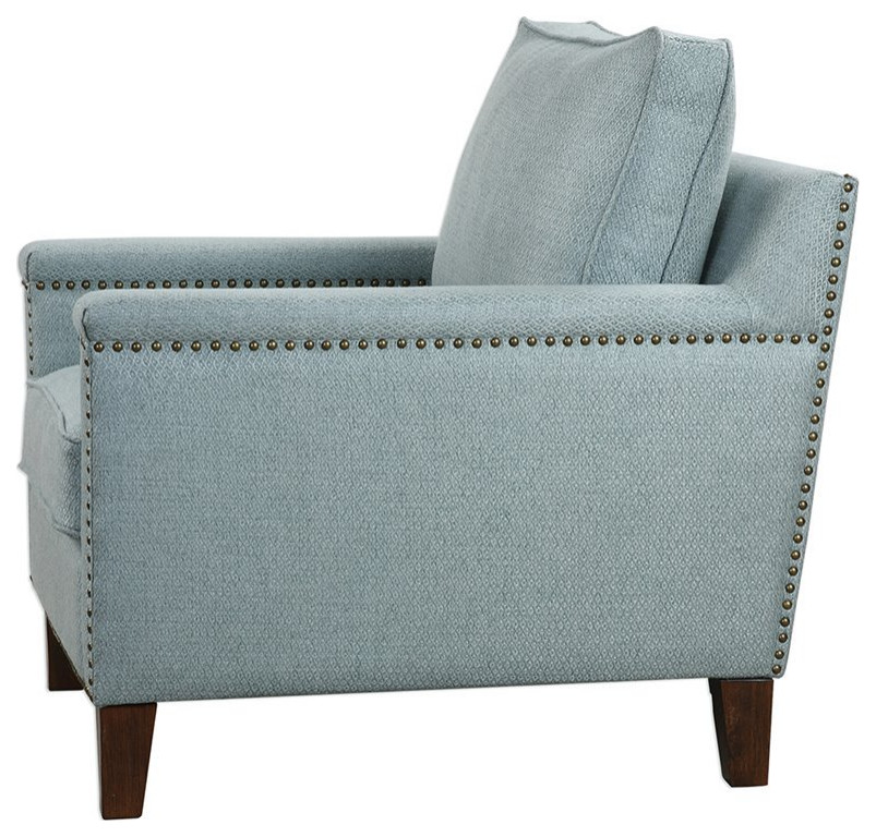 Uttermost Charlotta Coastal Wood and Fabric Accent Chair in Blue/Brass/Walnut   Transitional   Armchairs And Accent Chairs   by Buildcom  Houzz