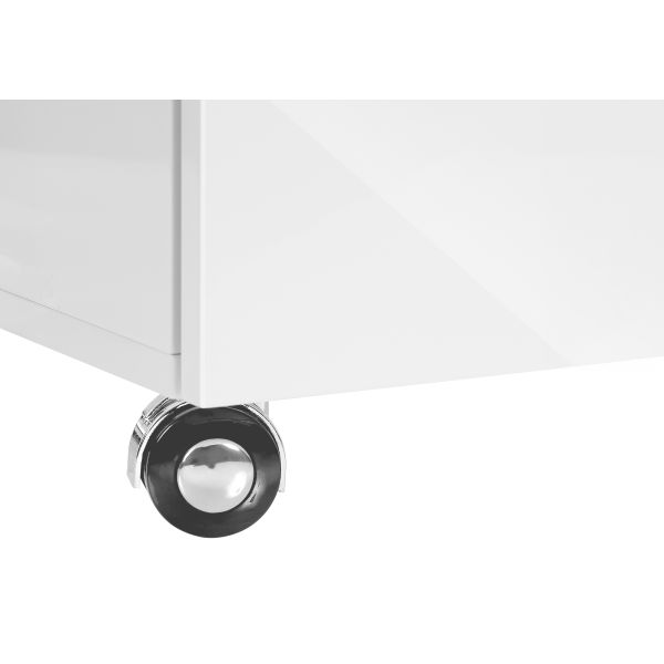 File Cabinet， Rolling Mobile， Storage Drawers， Printer Stand， Office， Work， Glossy White Laminate， Contemporary， Modern