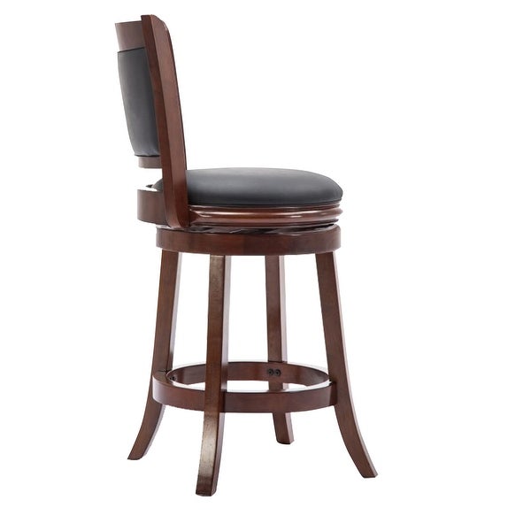 Round Wooden Swivel Barstool with Padded Seat and Back， Cherry Brown - 43.5 H x 18 W x 19.5 L Inches