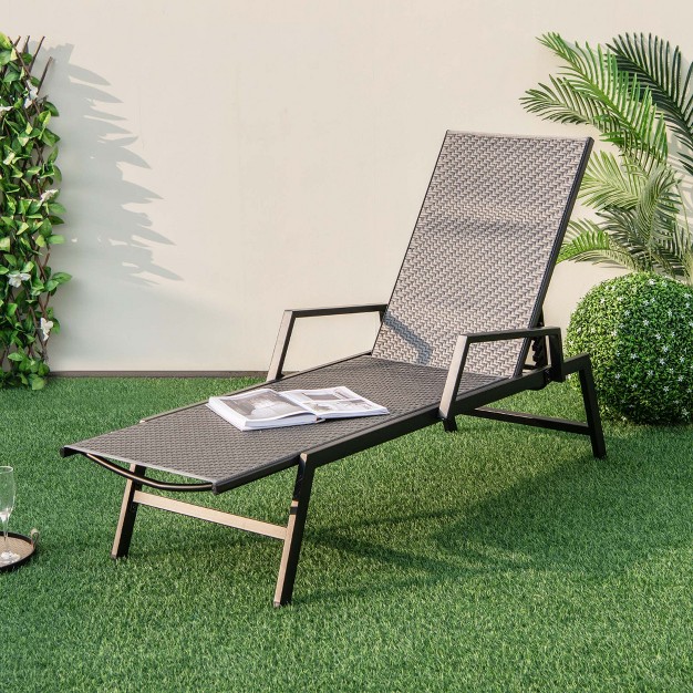 Costway 1 Pc 2 Pcs Outdoor Rattan Chaise Lounge With Armrests amp 5 position Backrest For Backyard