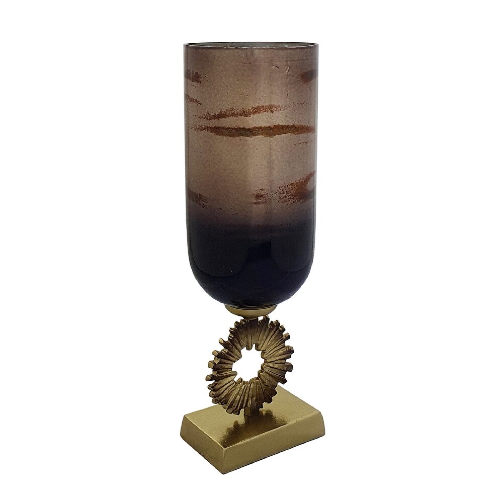 A B Home Zandros Glass Vase with Aluminum Base   Gold/Dark Brown