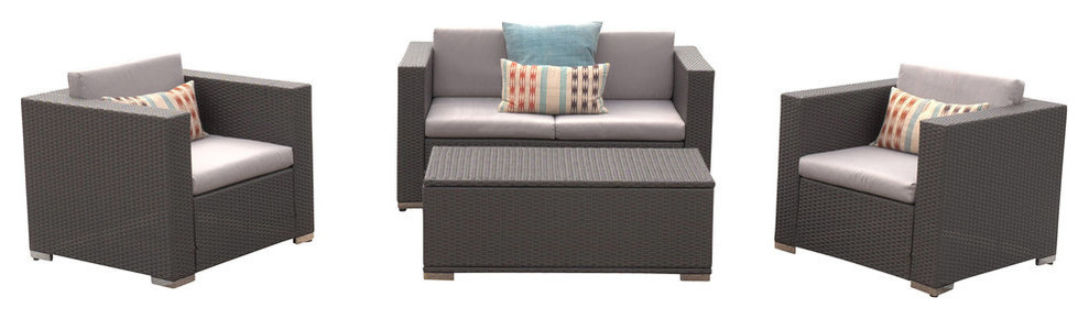 GDF Studio 4 Piece Capulet Outdoor Gray Wicker Sofa Set   Tropical   Outdoor Lounge Sets   by GDFStudio  Houzz