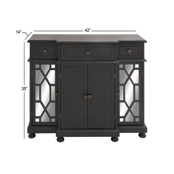 Wood Glam Cabinet with Geometric Mirror， Black， 43