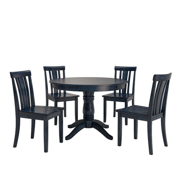 Wilmington II Round Pedestal Base Antique Dark Denim 5-Piece Dining Set by iNSPIRE Q Classic