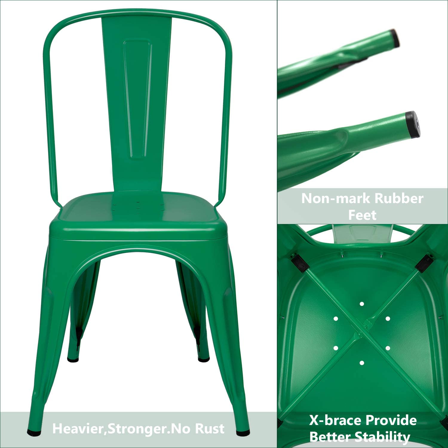 VINEEGO Metal Dining Chair Indoor-Outdoor Use Stackable Classic Trattoria Chair Fashion Dining Metal Side Chairs for Bistro Cafe Restaurant Set of 4 (Green)