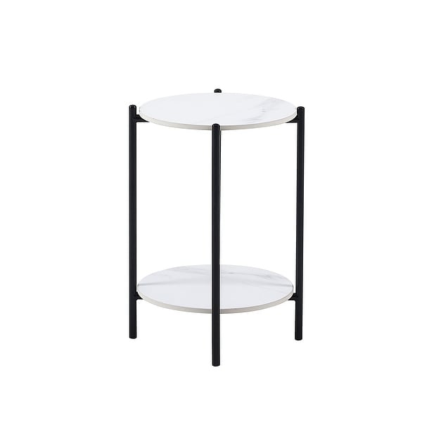 2-layer End Table with Tempered Glass and Marble Tabletop