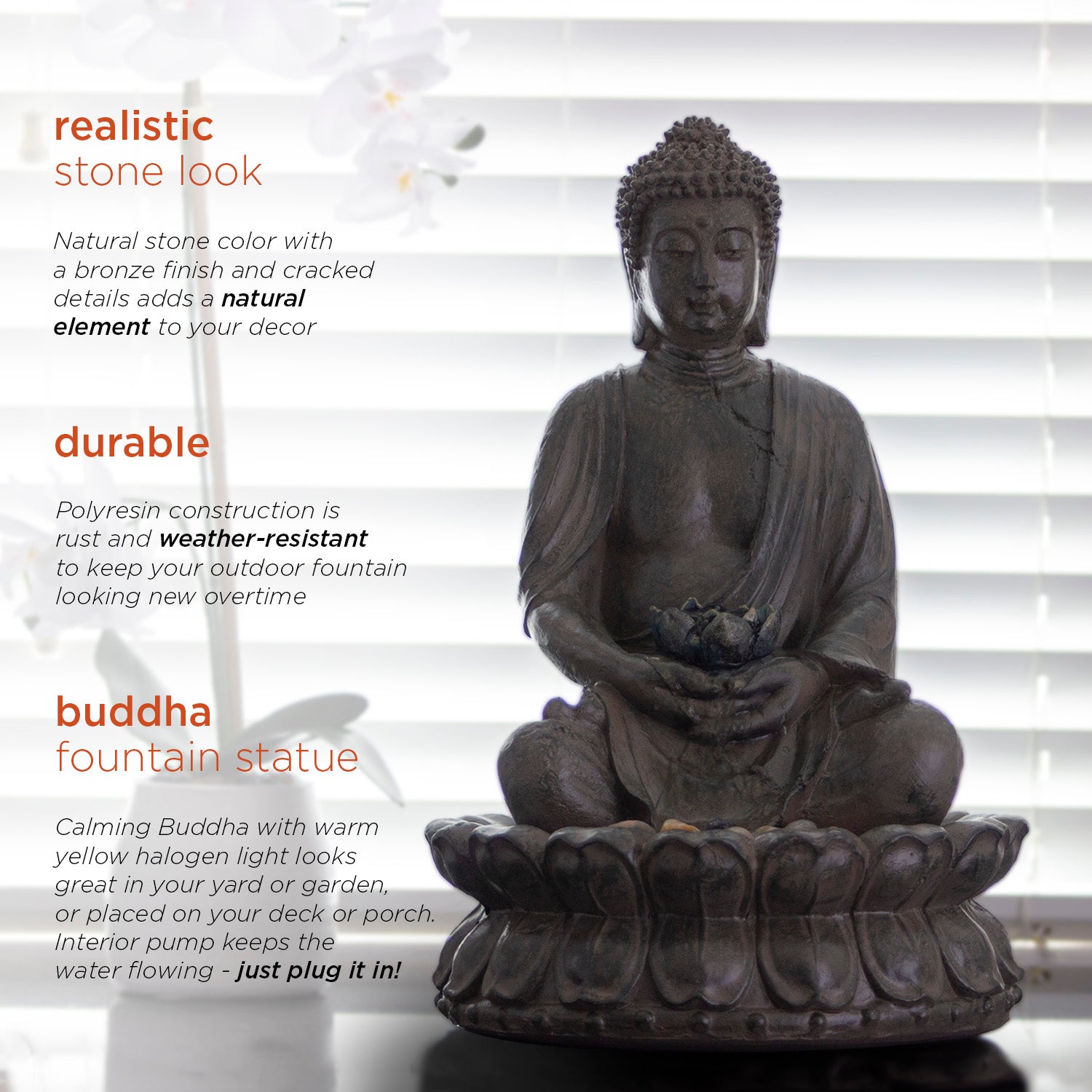 Alpine Buddha Indoor/Outdoor Polyresin Fountain with LED Light