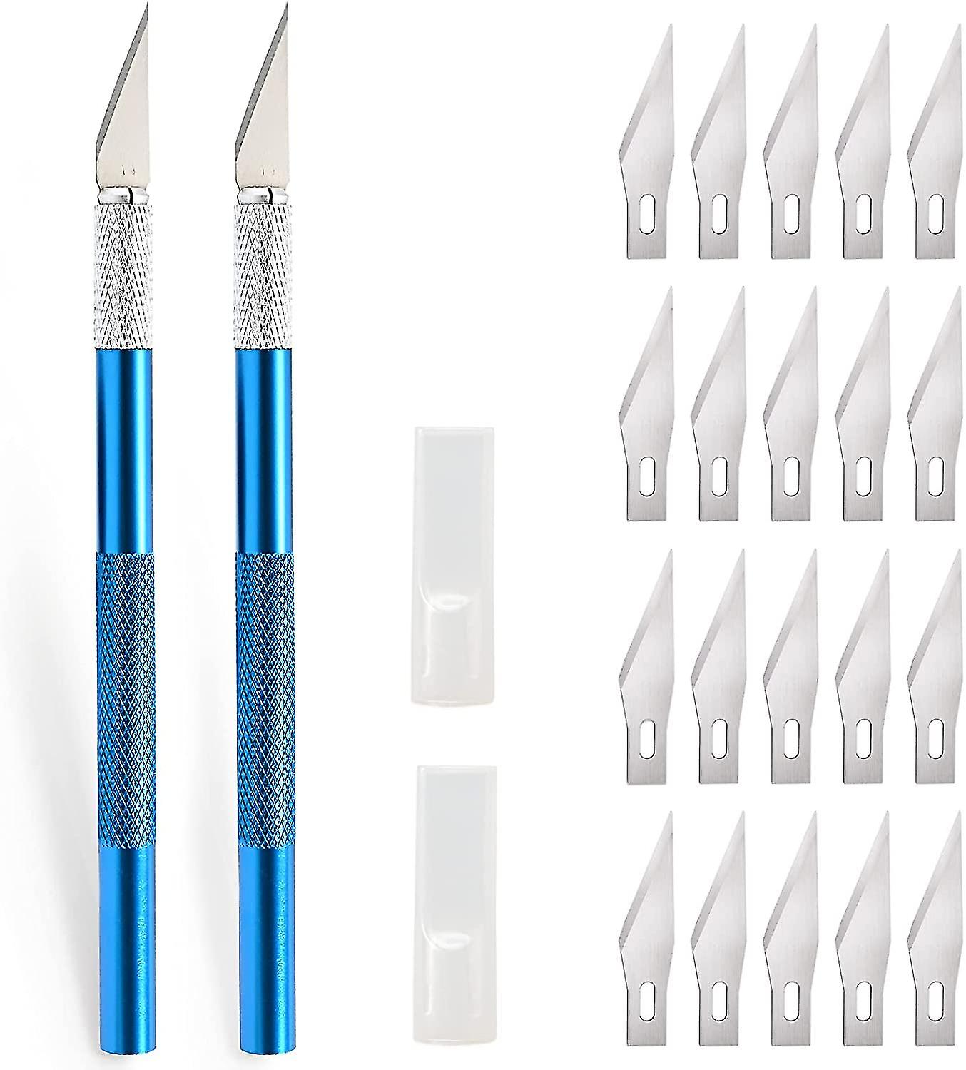 Scalpel 2 Pieces With 20 Blades， Precision Craft Knife， Cutting Knife， Pedicure Scalpel， Carving Knife， Blue