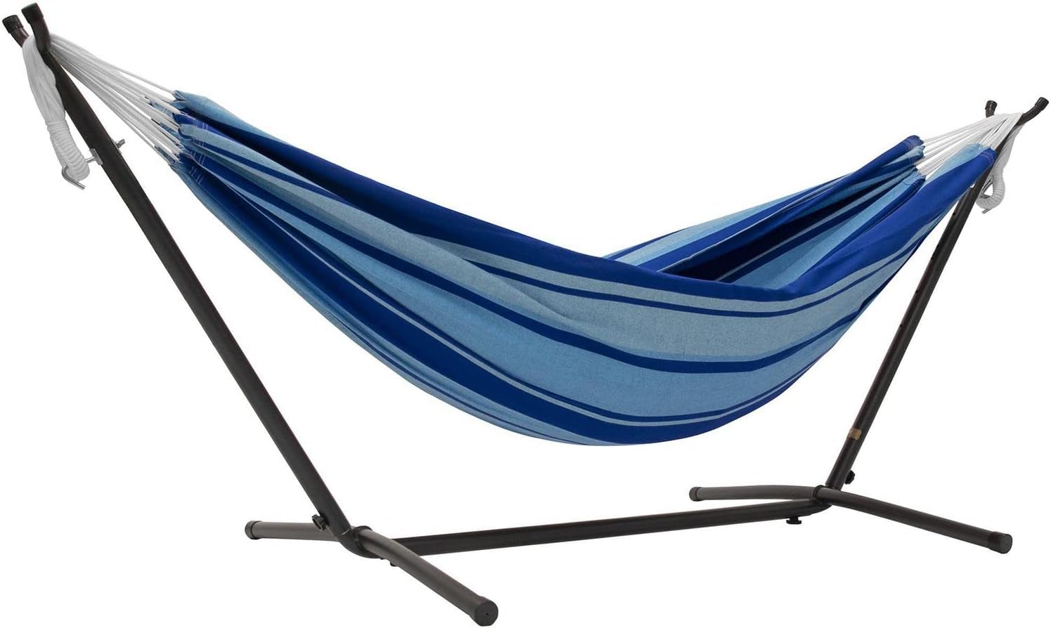 Double Cotton Hammock with Space Saving Steel Stand, Tropical (450 lb Capacity - Premium Carry Bag Included)