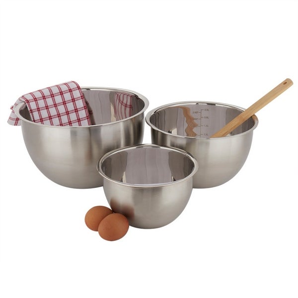 3 Piece Stainless Steel Nesting Mixing Bowls with Rubber Bottoms