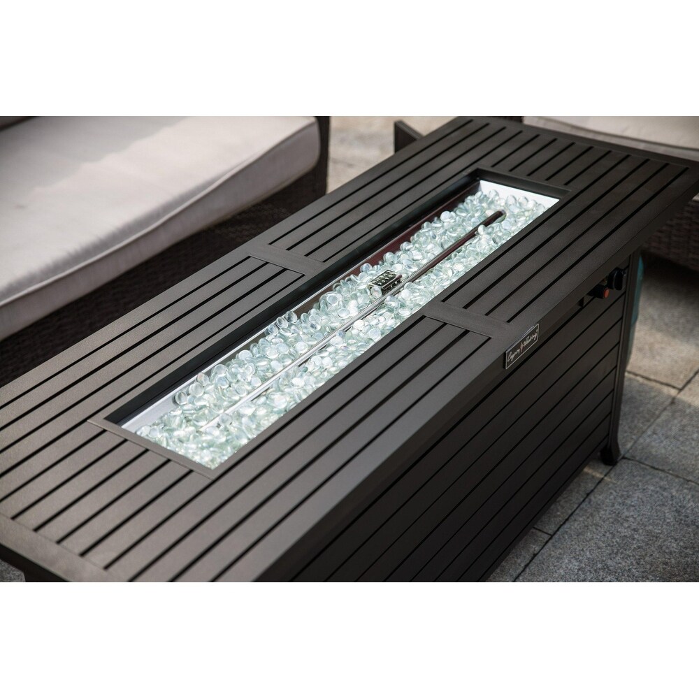 Outdoor Retangular Gas Propane Fire Pit Table with Slats Looking Lid  56.7''L*21.3''W*24''H  72.6LBS