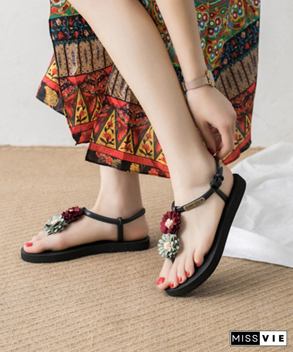 Casual Pink Green Flower Lace Up Water Sandals