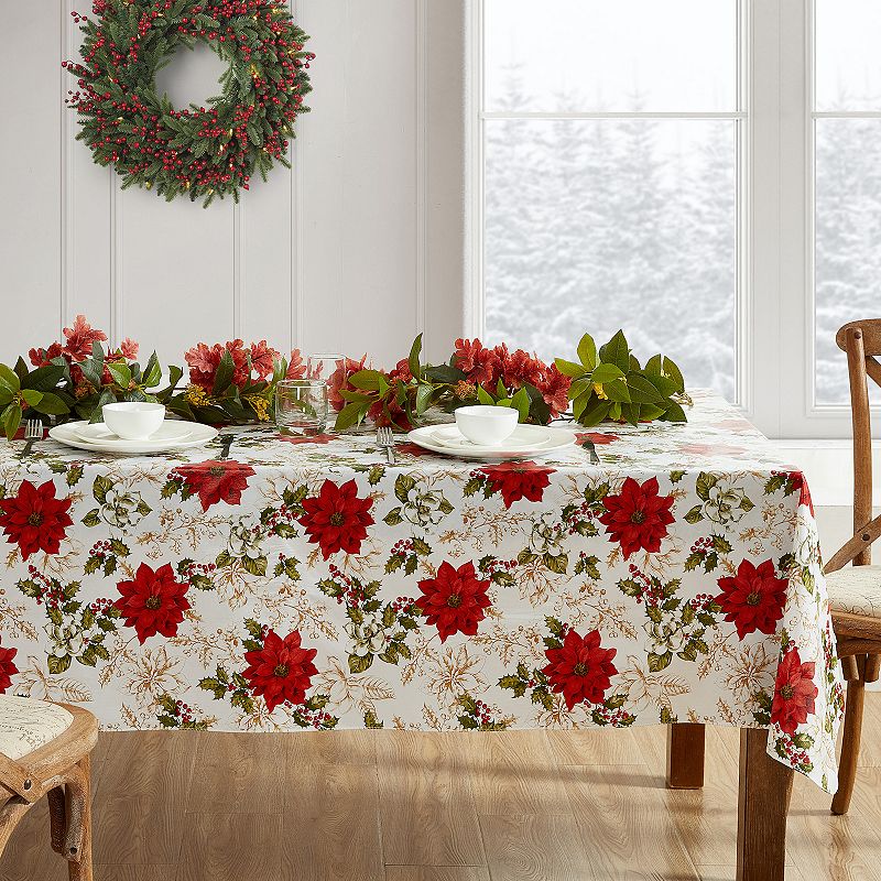 Elrene Home Fashions Poinsettia Grace Vinyl Rectangle Tablecloth