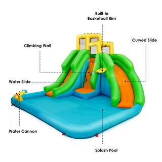 Costway Inflatable Water Park Bounce House with Climbing Wall 2-Slides and Splash Pool OP3800