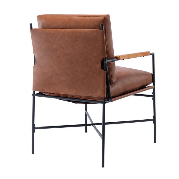 Metal Frame Linen Accent Chair with Thick Padded Backrest and Seat Cushion