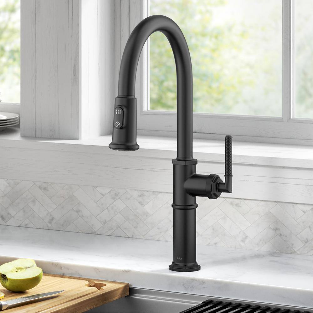 KRAUS Sellette Traditional Industrial Pull-Down Single Handle Kitchen Faucet in Matte Black KPF-4100MB