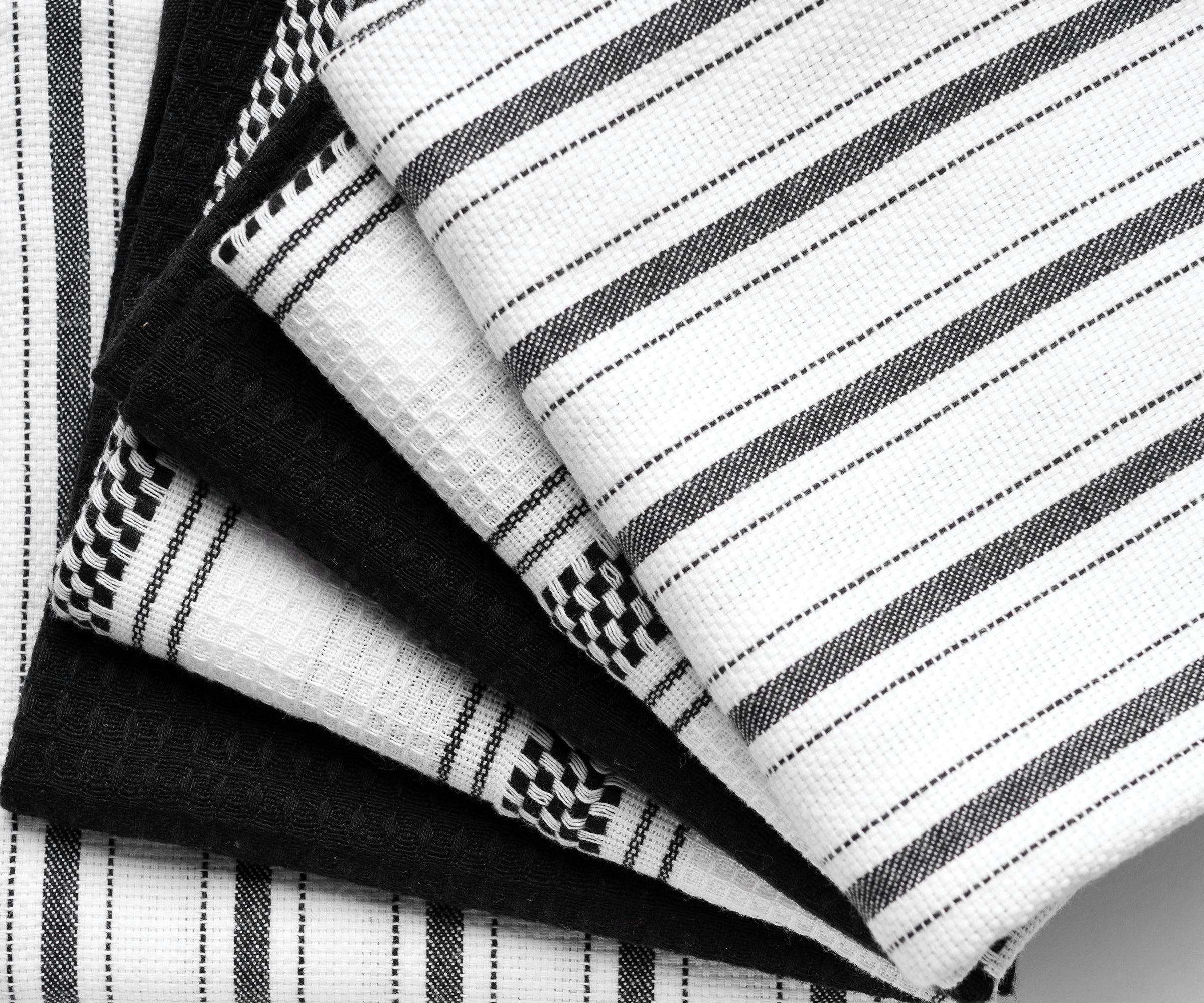 All Cotton and Linen Dish Towels - Kitchen Towels Cotton - Absorbent Tea Towels - Farmhouse Hand Towels 18 x 28 6 Pack White/Black