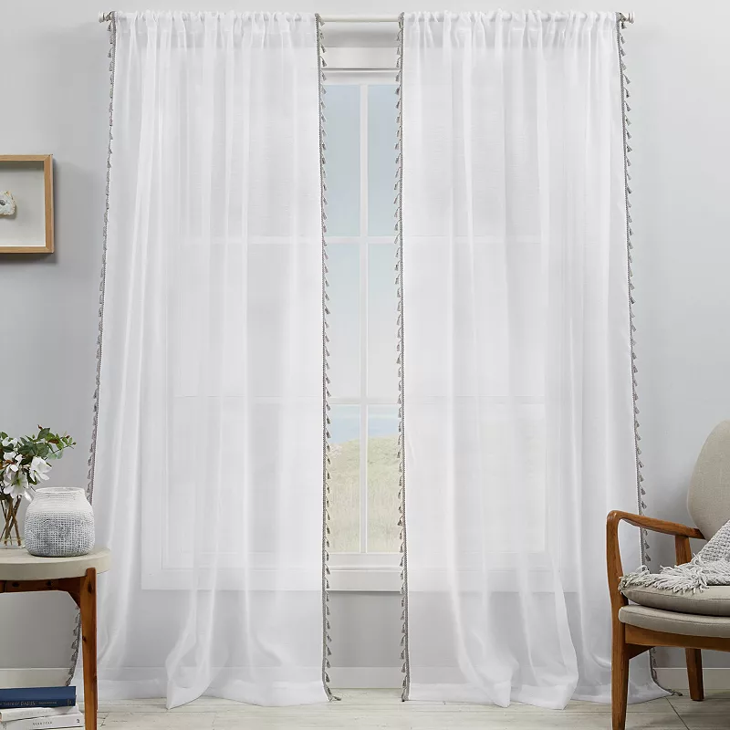 Exclusive Home 2-pack Tassels Embellished Sheer Window Curtains