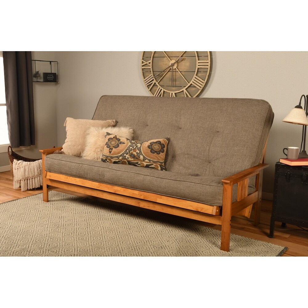 Somette Monterey Queen size Full size Futon Set in Butternut Finish with Linen Mattress