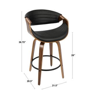 Lumisource Symphony 26 in. Walnut and Black Faux Leather Counter Stool (Set of 2) B26-SYMPQ WLBK2