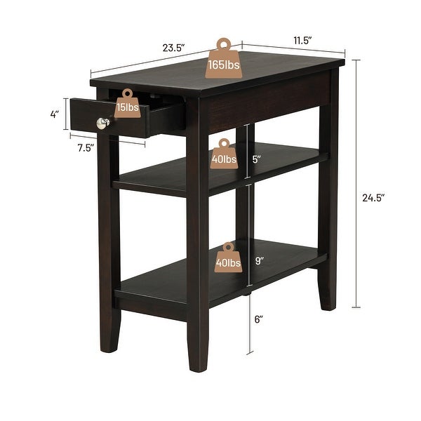 Costway 3-Tier Side End Table with Drawer Double Shelf Narrow - See details