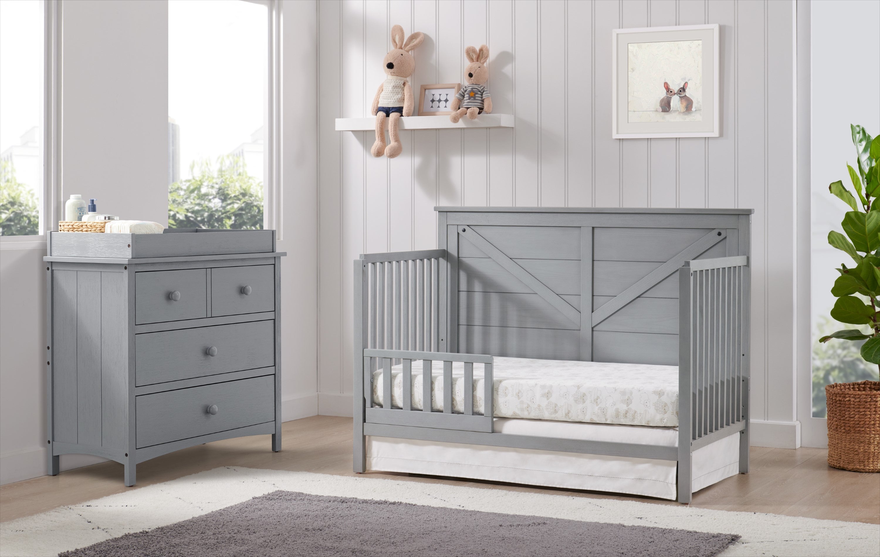 Oxford Baby Montauk 4-in-1 Convertible Crib, Farmhouse Gray, GREENGUARD Gold Certified, Wooden Crib